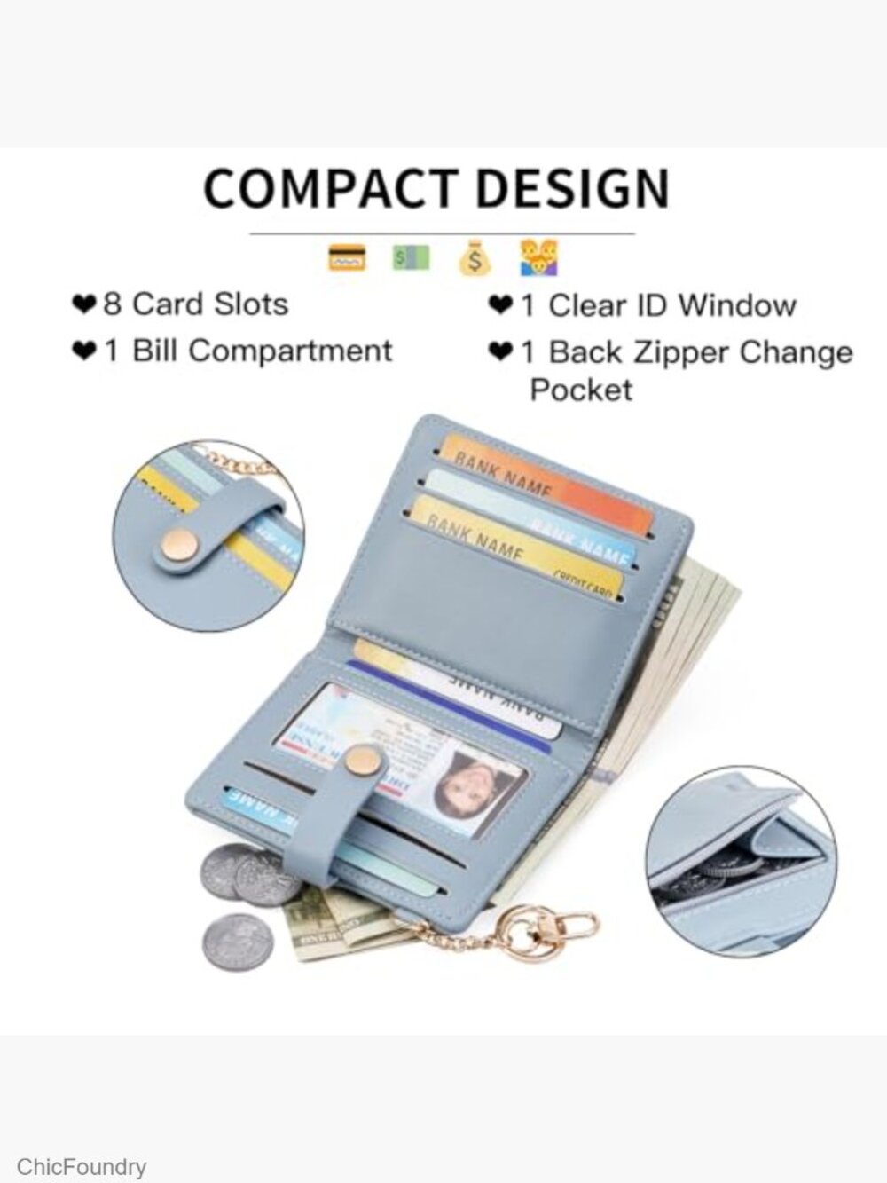 Slim RFID Blocking Bifold Wallet with Change Pocket ID Window - Picture 4 of 7